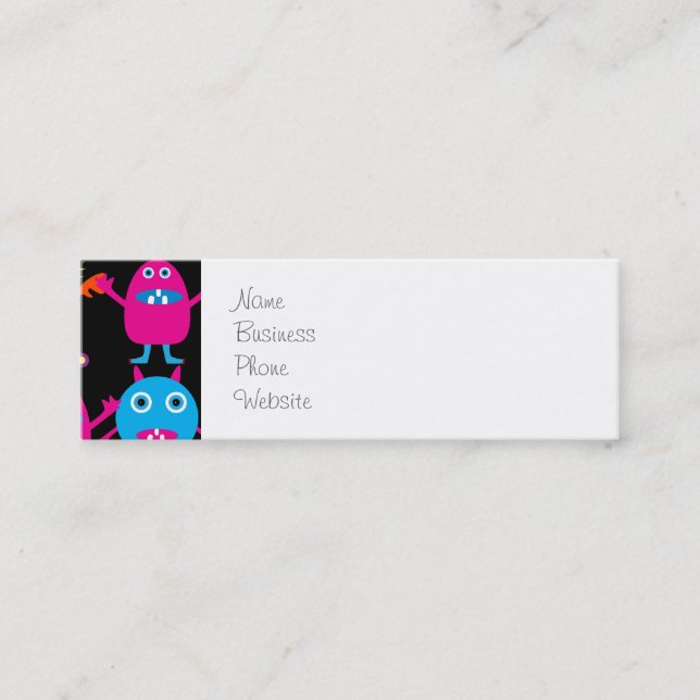 Funny Colourful Monster Party Creatures Characters Mini Business Card (Front)