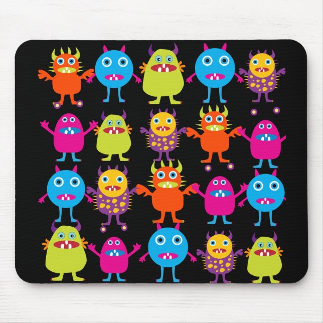 Funny Colourful Monster Party Creatures Characters Mouse Pad (Front)