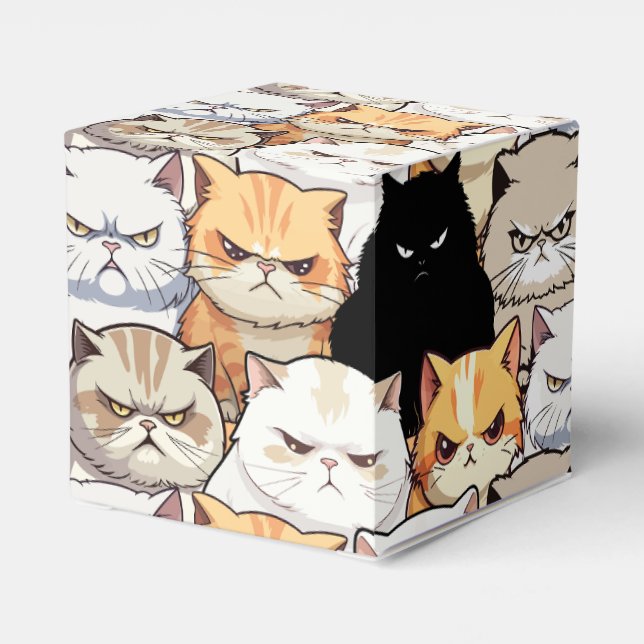 Funny Colourful Moody Cats Kitten doodle pattern Favour Box (Back Side)