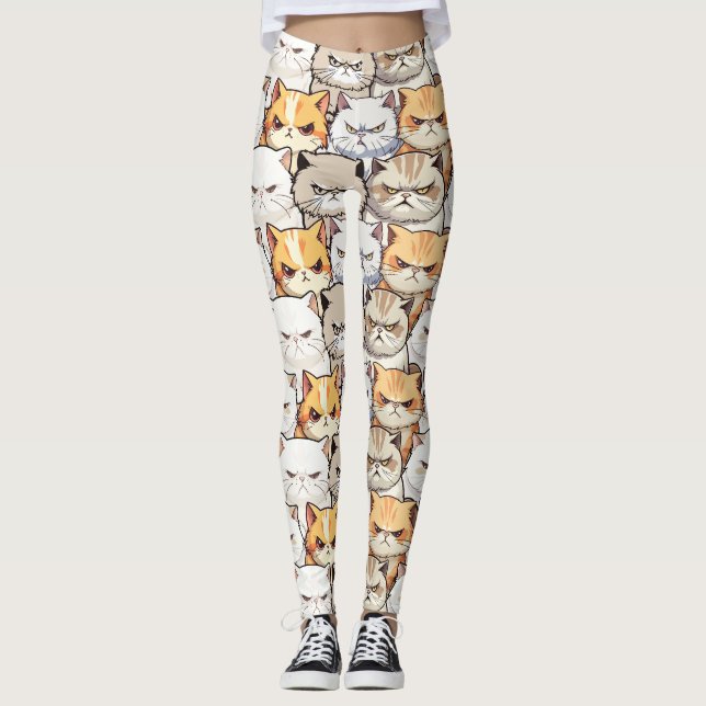 Funny Colourful Moody Cats Kitten pet Pattern Leggings (Front)