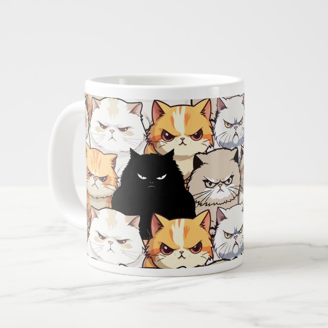 Funny Colourful Moody Meow Cats Kitten pet Pattern Large Coffee Mug (Front Left)