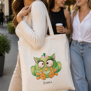 Funny Colourful Owl Personalised Tote Bag