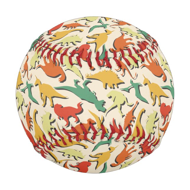 Funny colourful pattern dino comic dinosaur baseball (Front)