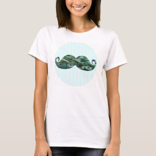 Funny  Colourful Peacock Feathers Moustache T-Shirt