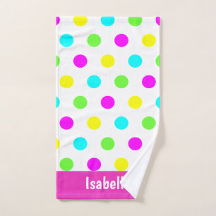 Funny Colourful Polka Dots Personalised Kids Name Hand Towel