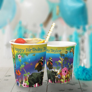 Funny Colourful Rainbow Animals & Plants Birthday Paper Cups