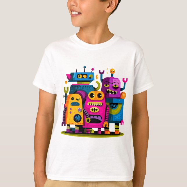 Funny Colourful Robot Crew – Kids T-Shirt (Front)