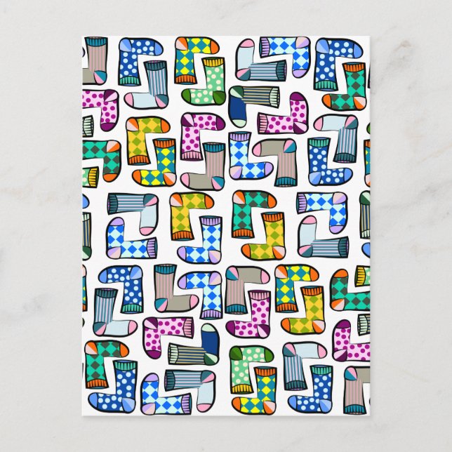 Funny colourful sock pattern postcard (Front)