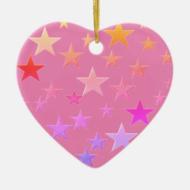 Funny, colourful stars ceramic tree decoration (Front)