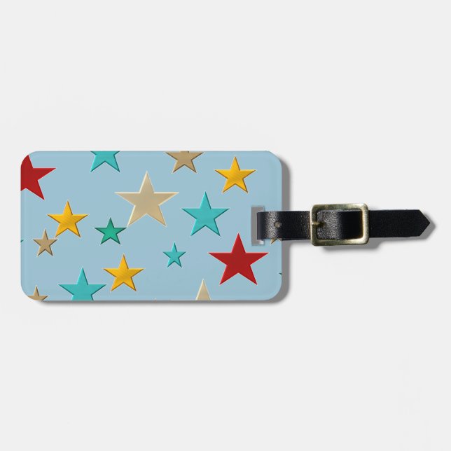 Funny, colourful stars luggage tag (Front Horizontal)