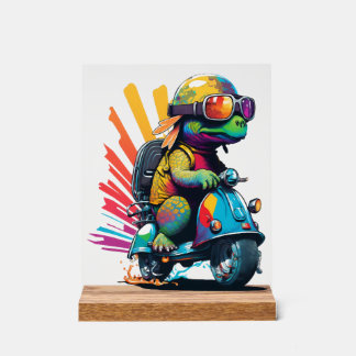 Funny Colourful Turtle On A Scooter Acrylic Sign