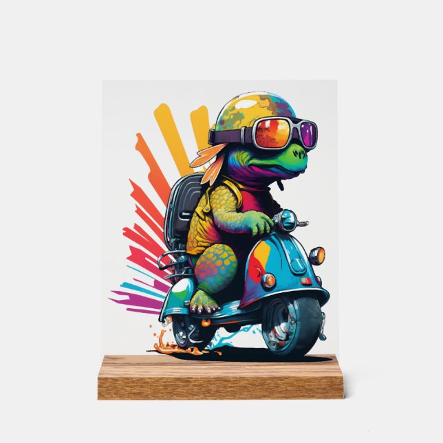 Funny Colourful Turtle On A Scooter Acrylic Sign (Front)