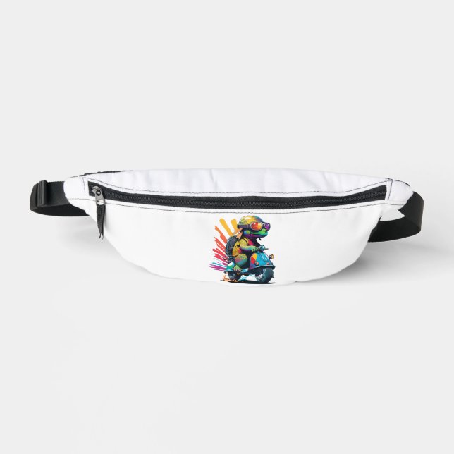 Funny Colourful Turtle On A Scooter Bum Bags (Front)