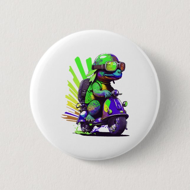 Funny Colourful Turtle On A Scooter Copy 6 Cm Round Badge (Front)