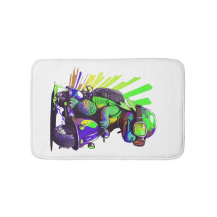 Funny Colourful Turtle On A Scooter Copy Bath Mat