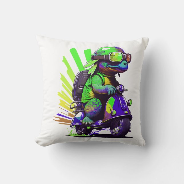 Funny Colourful Turtle On A Scooter Copy Cushion (Front)