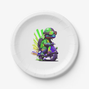 Funny Colourful Turtle On A Scooter Copy Paper Plate