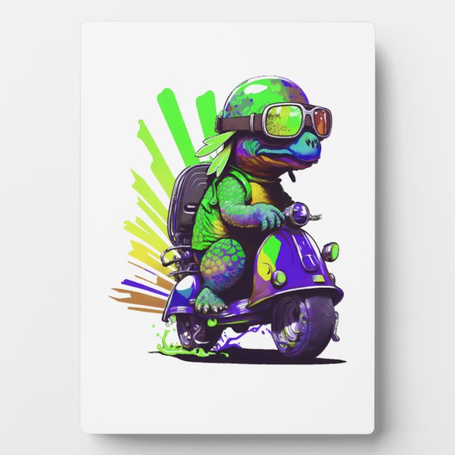 Funny Colourful Turtle On A Scooter Copy Plaque (Front)
