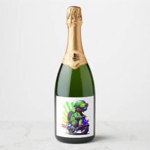 Funny Colourful Turtle On A Scooter Copy Sparkling Wine Label