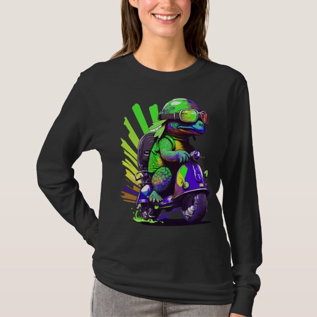 Funny Colourful Turtle On A Scooter Copy T-Shirt (Front)