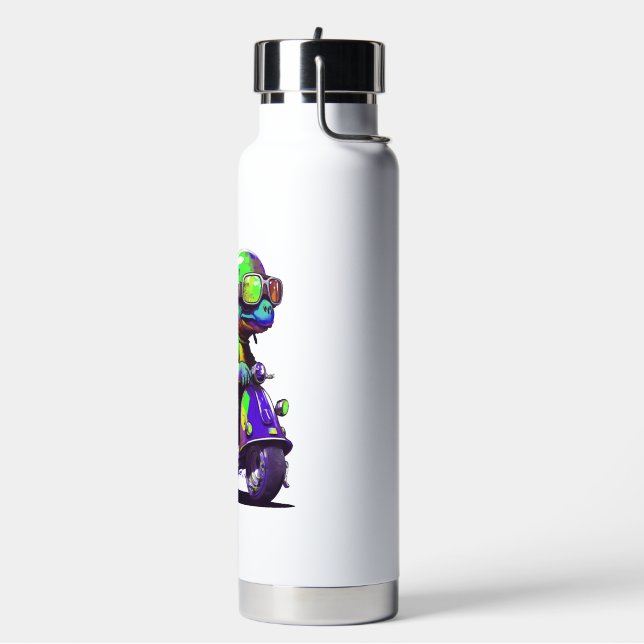 Funny Colourful Turtle On A Scooter Copy Water Bottle (Left)