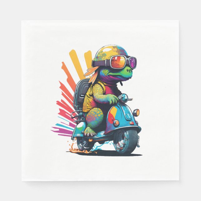 Funny Colourful Turtle On A Scooter Napkin (Front)