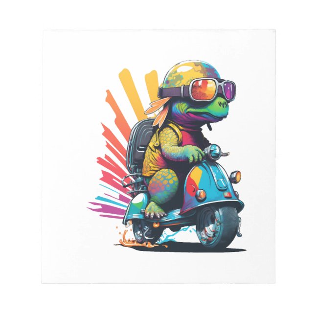 Funny Colourful Turtle On A Scooter Notepad (Front)