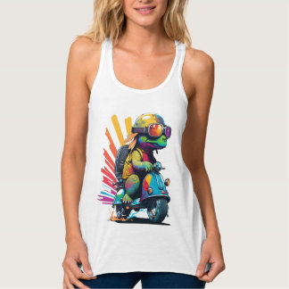 Funny Colourful Turtle On A Scooter Singlet