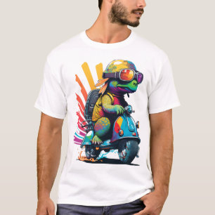 Funny Colourful Turtle On A Scooter T-Shirt