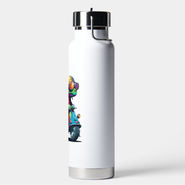 Funny Colourful Turtle On A Scooter Water Bottle (Left)