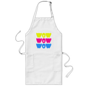 Funny colourful WOW Saying Simple Pink Blue yellow Long Apron