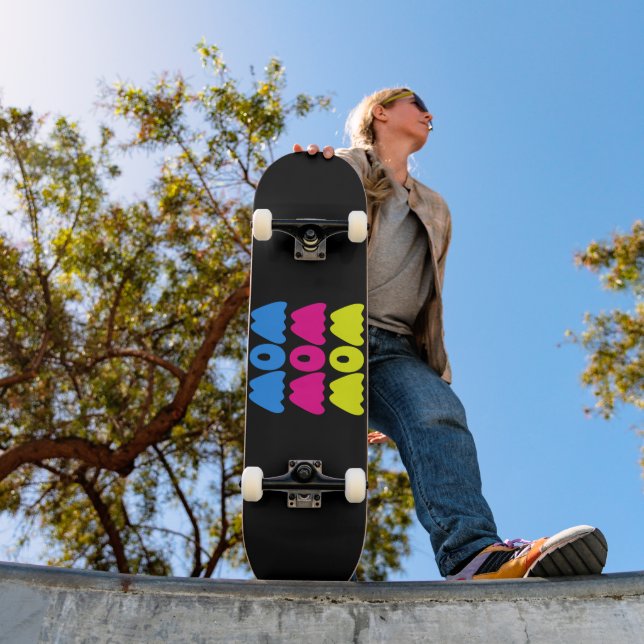 Funny colourful WOW Saying Simple Pink Blue yellow Skateboard (Outdoor 1)