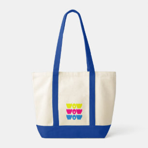 Funny colourful WOW Saying Simple Pink Blue yellow Tote Bag