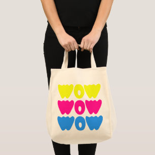 Funny colourful WOW Saying Simple Pink Blue yellow Tote Bag