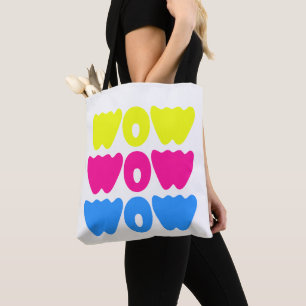 Funny colourful WOW Saying Simple Pink Blue yellow Tote Bag
