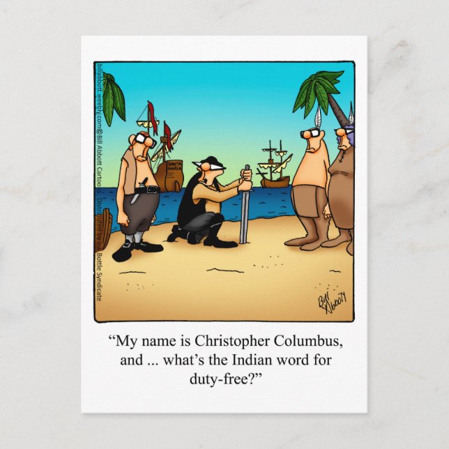 Funny Columbus Day Humour Postcard (Front)