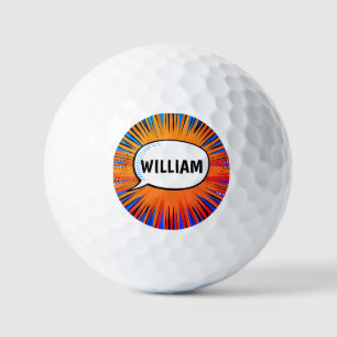 Funny comic book cool personalised name trendy golf balls