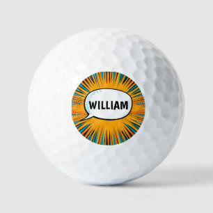 Funny comic book cool personalised name trendy  golf balls