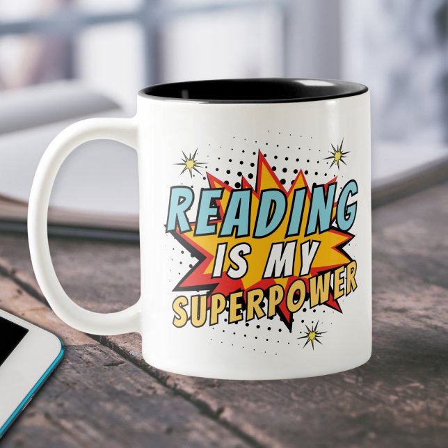 Funny Comic Book Reading is my Superpower Two-Tone Coffee Mug (Creator Uploaded)