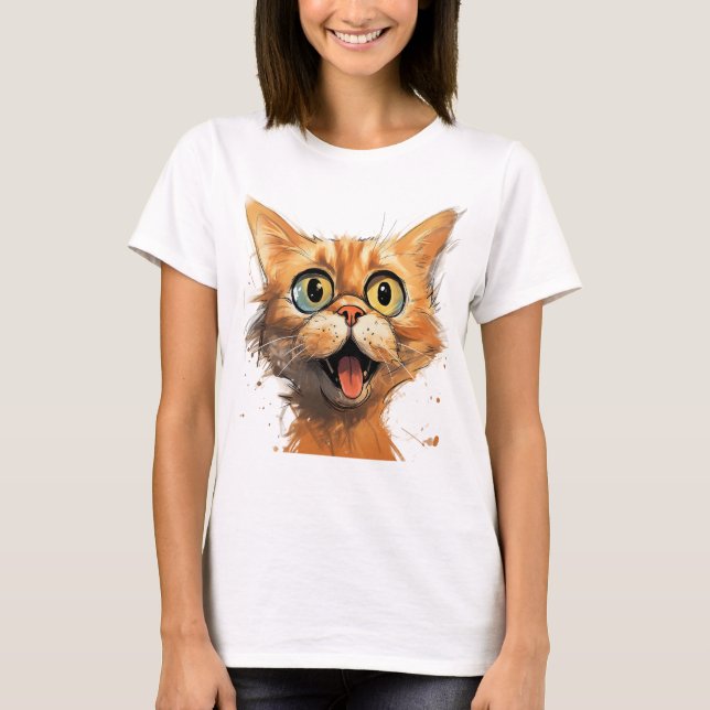 Funny Comic Caricature Cat T-Shirt (Front)