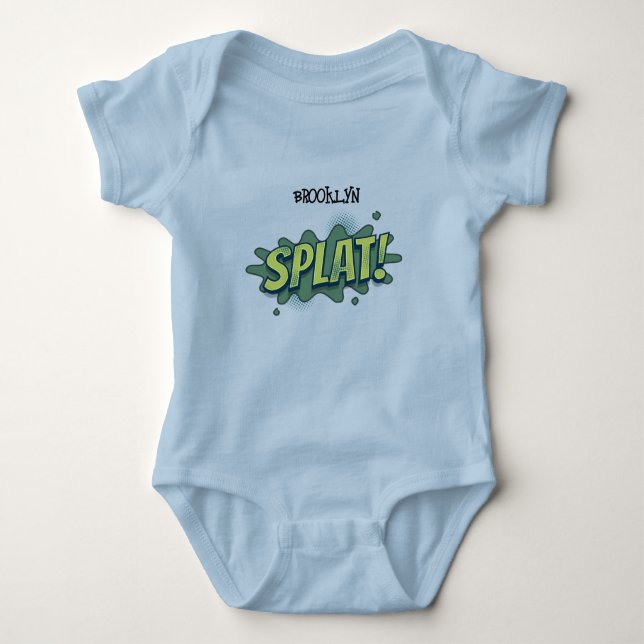 Funny comic pop art splat typography  baby bodysuit (Front)