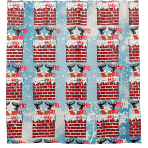 Funny comic Santa claus stuck in chimney Shower Curtain