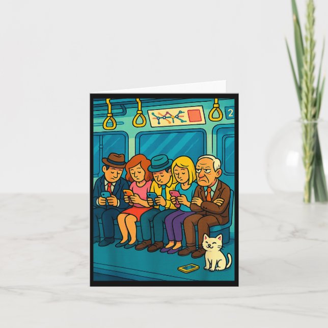 Funny Commuter Train Digital Detox Tech Satire Gif Card (Front)