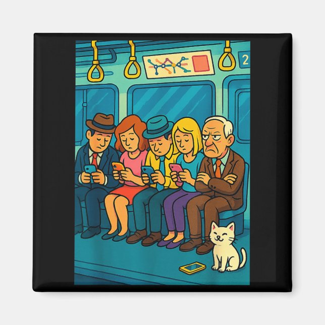 Funny Commuter Train Digital Detox Tech Satire Gif Magnet (Front)