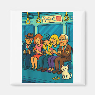 Funny Commuter Train Digital Detox Tech Satire Gif Magnet
