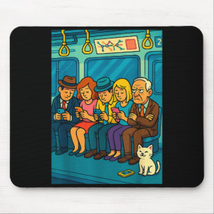 Funny Commuter Train Digital Detox Tech Satire Gif Mouse Pad
