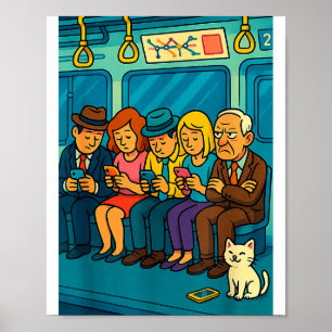 Funny Commuter Train Digital Detox Tech Satire Gif Poster