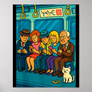 Funny Commuter Train Digital Detox Tech Satire Gif Poster