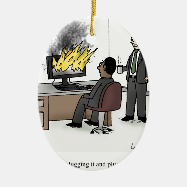 Funny Computer and Technology Office Cartoon Ceramic Tree Decoration (Front)