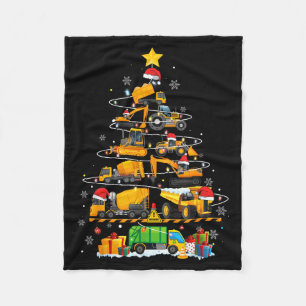 Funny Construction Excavator Truck Christmas Tree  Fleece Blanket